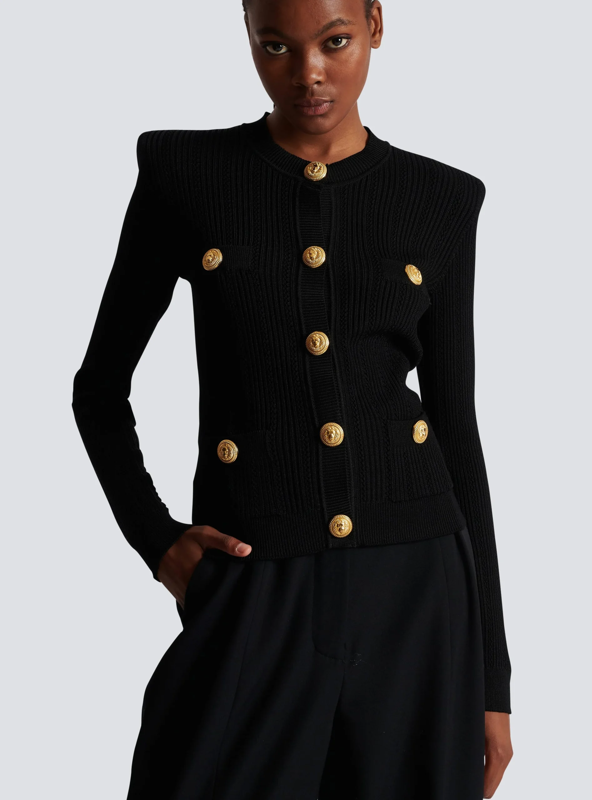 Cropped Eco-designed Knit Cardigan With Gold-tone Buttons-Balmain Store
