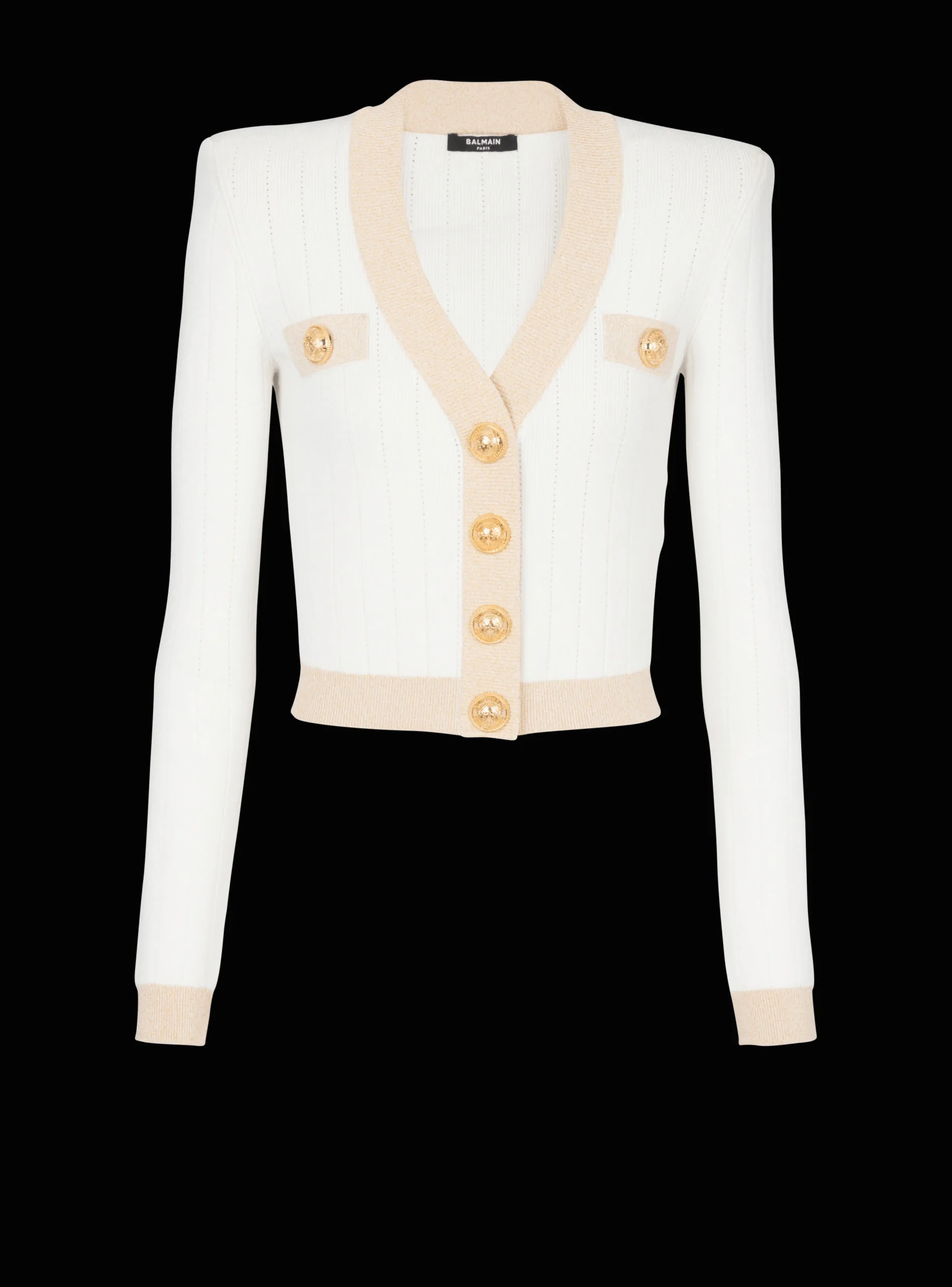 Cropped Knit Cardigan With Gold Trim-Balmain Clearance