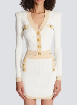 Cropped Knit Cardigan With Gold Trim-Balmain Clearance
