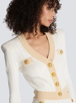 Cropped Knit Cardigan With Gold Trim-Balmain Clearance