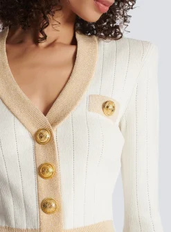 Cropped Knit Cardigan With Gold Trim-Balmain Clearance