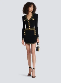Cropped Knit Cardigan With Gold Trim-Balmain Cheap