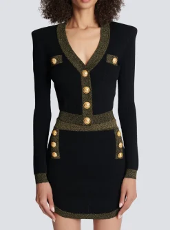 Cropped Knit Cardigan With Gold Trim-Balmain Cheap
