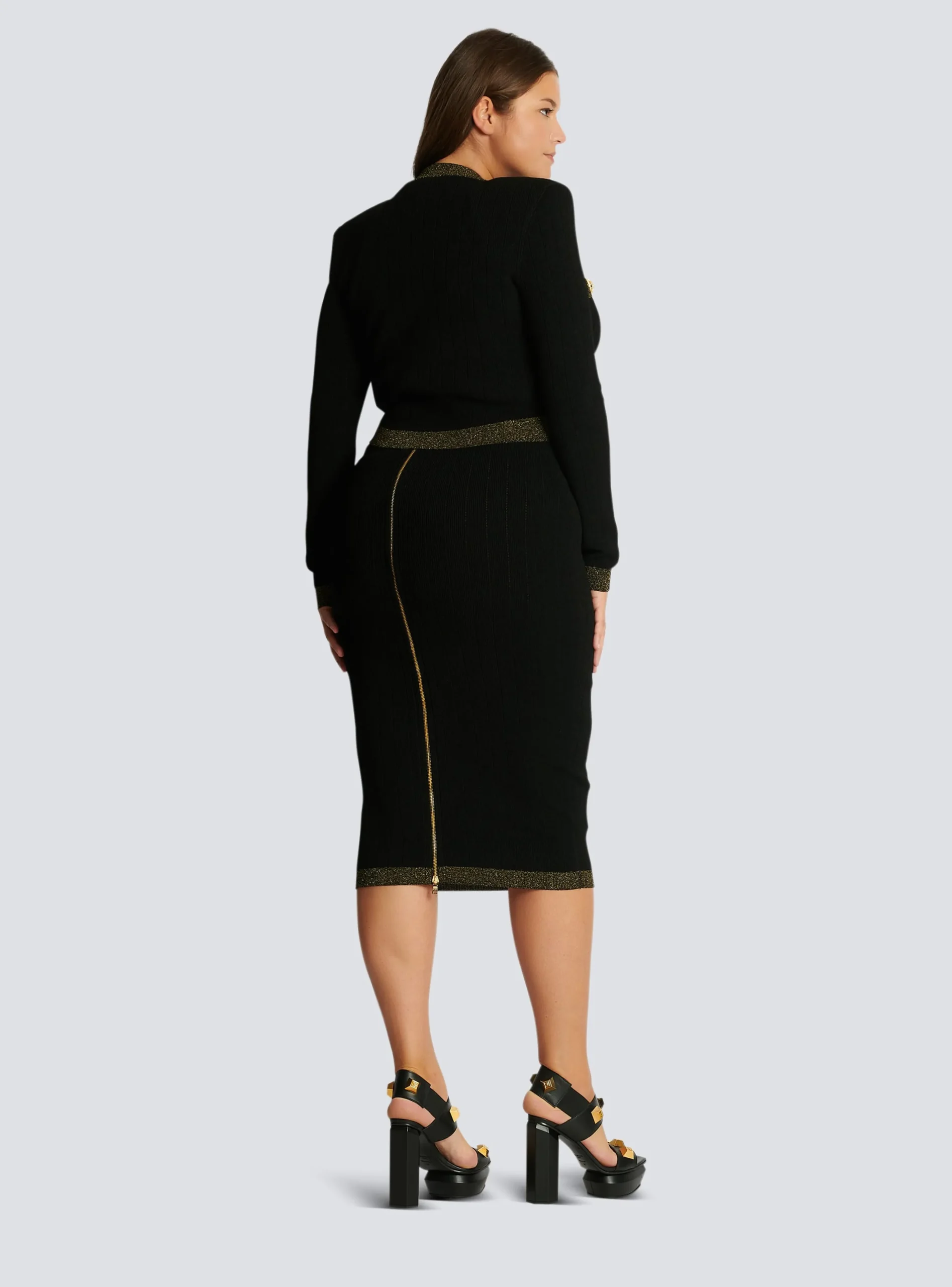 Cropped Knit Cardigan With Gold Trim-Balmain Cheap
