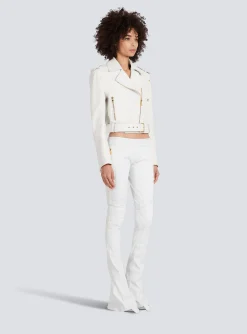 Cropped Leather Biker Jacket-Balmain Discount