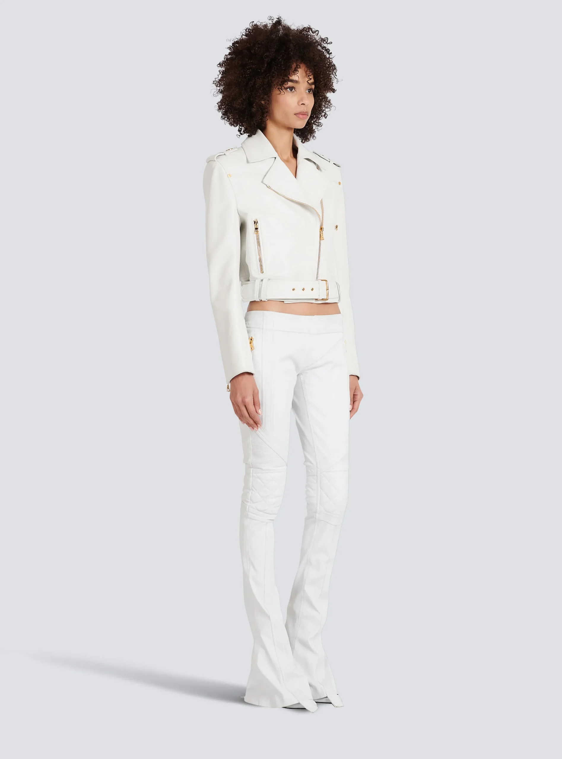 Cropped Leather Biker Jacket-Balmain Discount