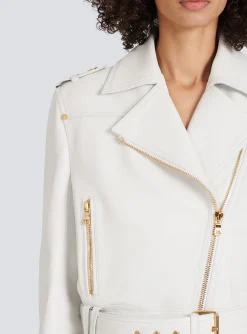 Cropped Leather Biker Jacket-Balmain Discount