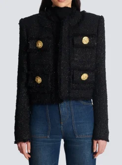 Cropped Lurex Tweed Jacket-Balmain Hot