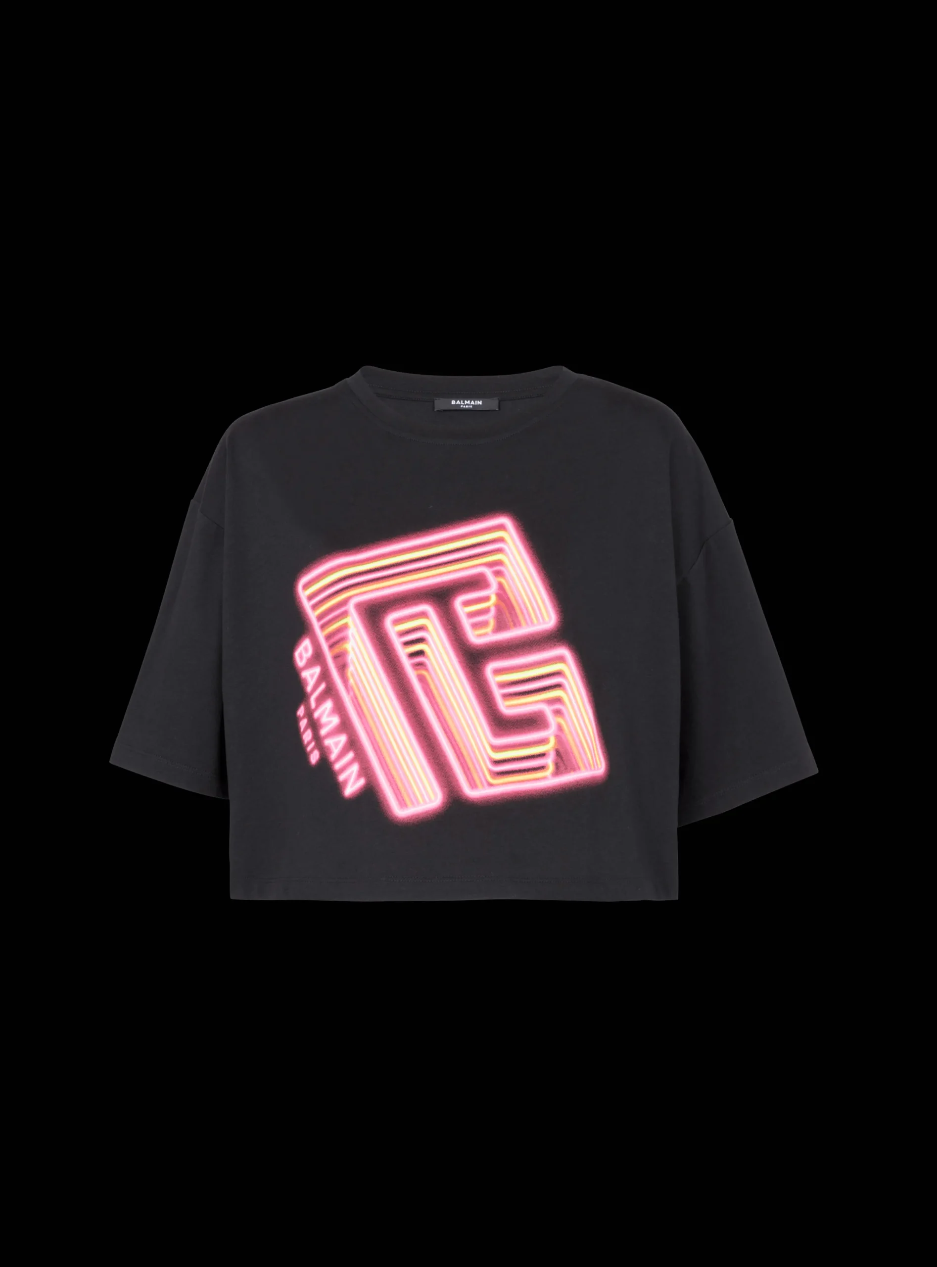 Cropped Neon-print T-shirt-Balmain Flash Sale