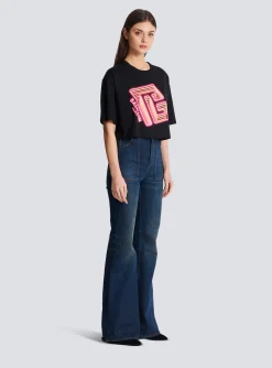Cropped Neon-print T-shirt-Balmain Flash Sale