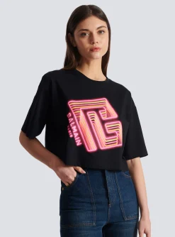 Cropped Neon-print T-shirt-Balmain Flash Sale