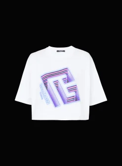 Cropped Neon-print T-shirt-Balmain Shop