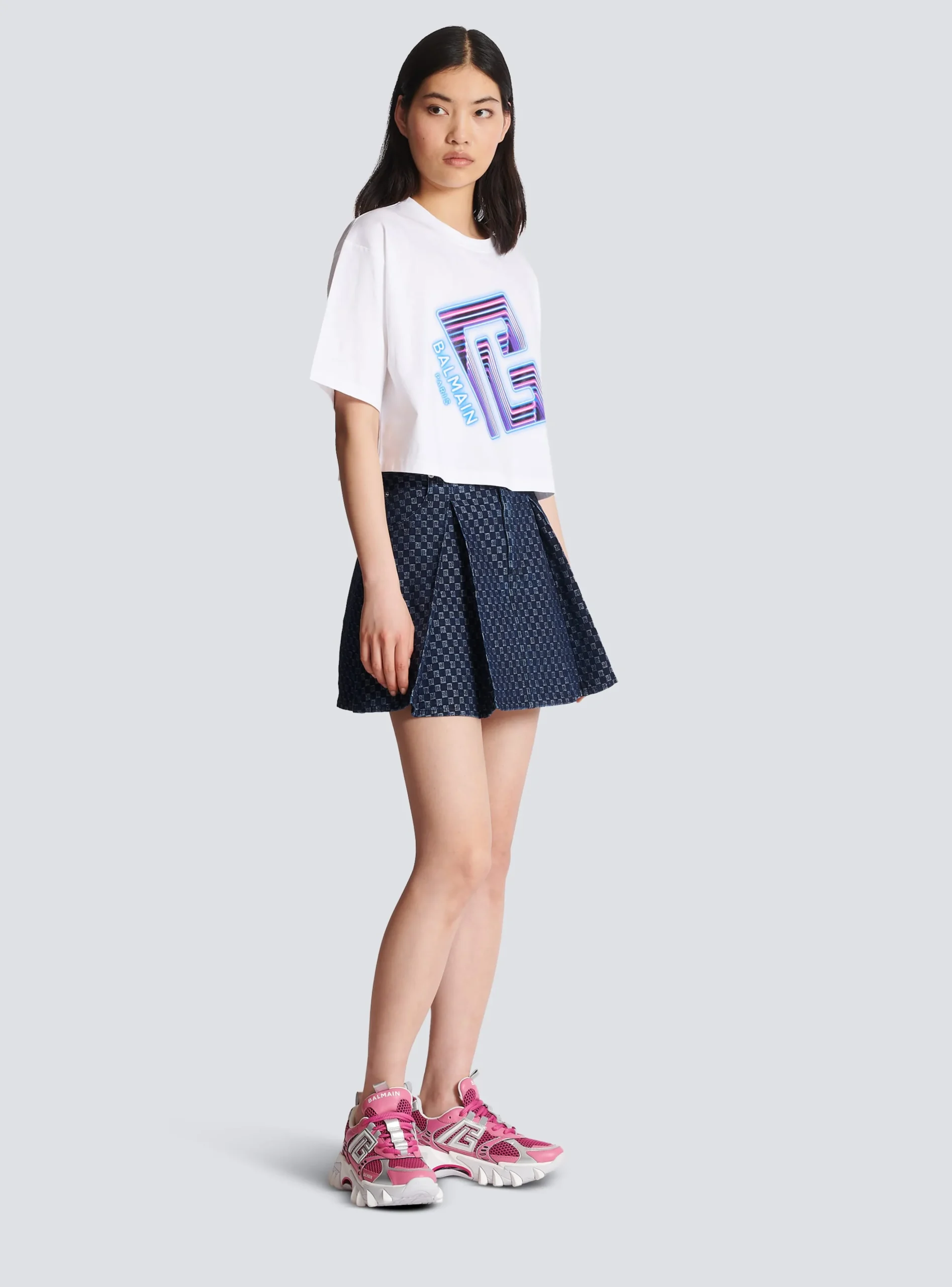 Cropped Neon-print T-shirt-Balmain Shop