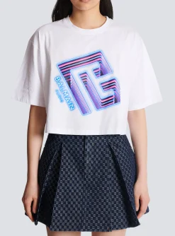 Cropped Neon-print T-shirt-Balmain Shop