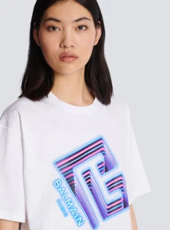 Cropped Neon-print T-shirt-Balmain Shop