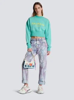 Cropped Sweatshirt With Paris Print-Balmain Discount