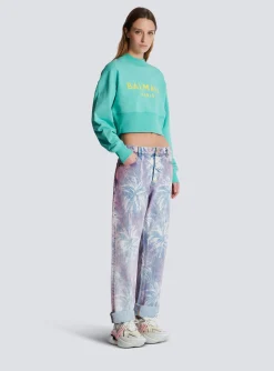Cropped Sweatshirt With Paris Print-Balmain Discount
