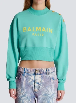 Cropped Sweatshirt With Paris Print-Balmain Discount