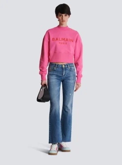 Cropped Sweatshirt With Paris Print-Balmain Clearance