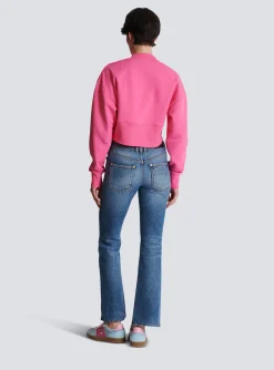 Cropped Sweatshirt With Paris Print-Balmain Clearance