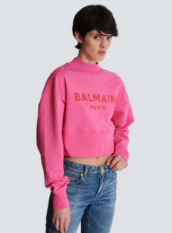 Cropped Sweatshirt With Paris Print-Balmain Clearance