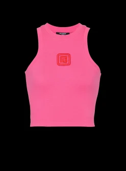 Cropped Tank Top With Retro PB Embroidery-Balmain Fashion
