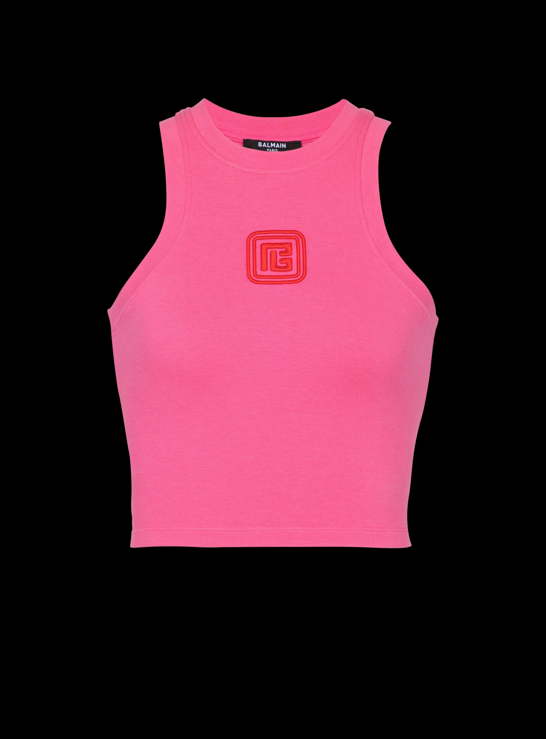 Cropped Tank Top With Retro PB Embroidery-Balmain Fashion