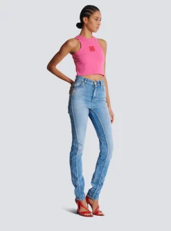 Cropped Tank Top With Retro PB Embroidery-Balmain Fashion