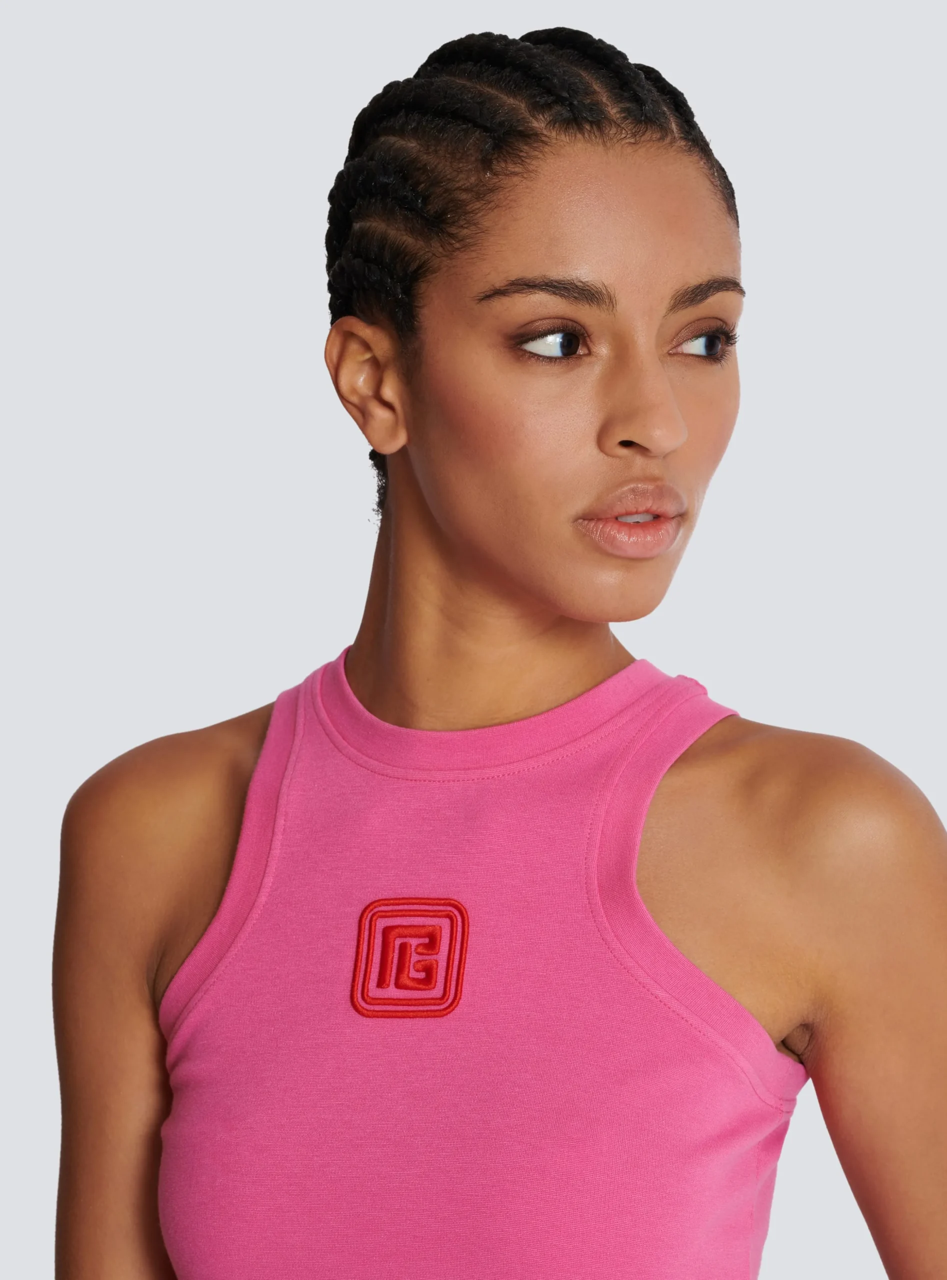 Cropped Tank Top With Retro PB Embroidery-Balmain Fashion