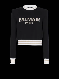 Cropped Wool Jumper With Logo-Balmain Sale