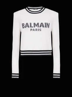 Cropped Wool Sweatshirt With Logo-Balmain Cheap