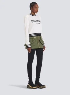 Cropped Wool Sweatshirt With Logo-Balmain Cheap