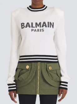 Cropped Wool Sweatshirt With Logo-Balmain Cheap