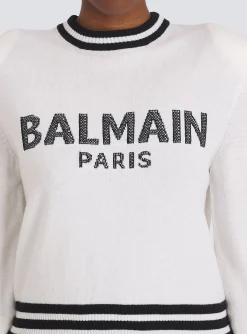 Cropped Wool Sweatshirt With Logo-Balmain Cheap
