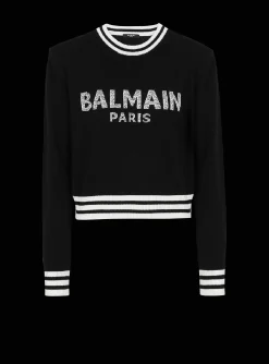 Cropped Wool Sweatshirt With Logo-Balmain Discount