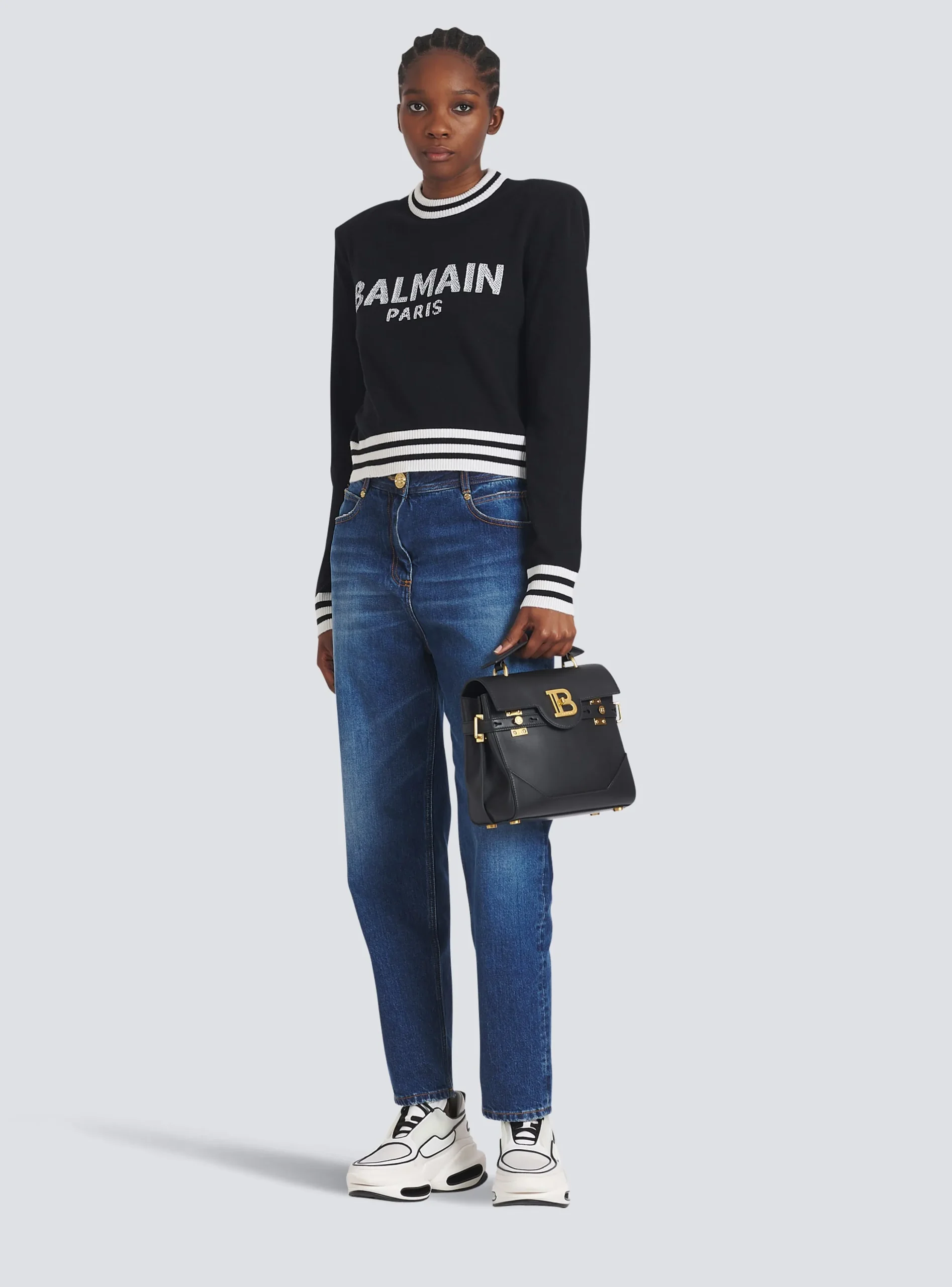 Cropped Wool Sweatshirt With Logo-Balmain Discount
