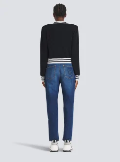 Cropped Wool Sweatshirt With Logo-Balmain Discount