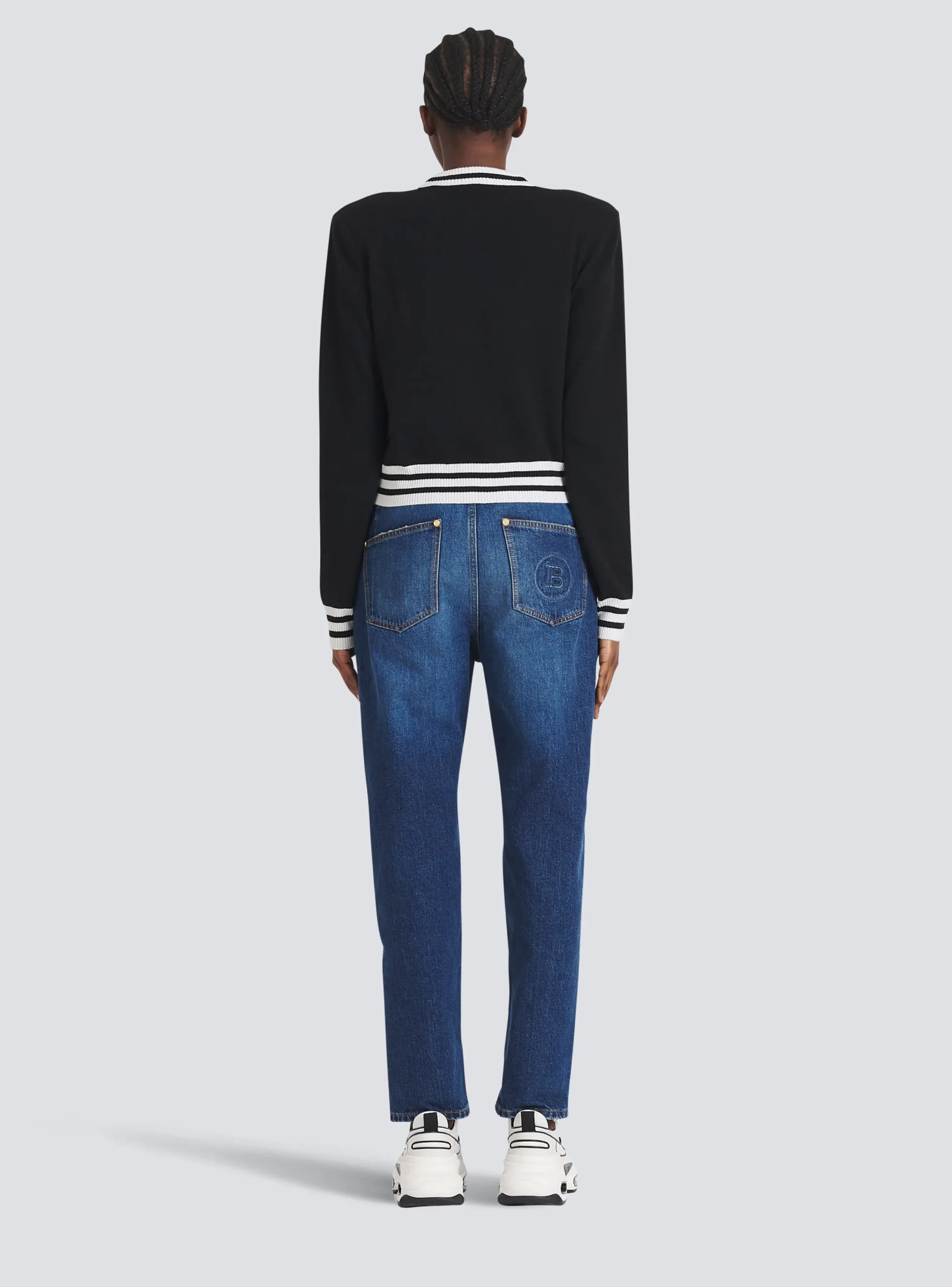Cropped Wool Sweatshirt With Logo-Balmain Discount