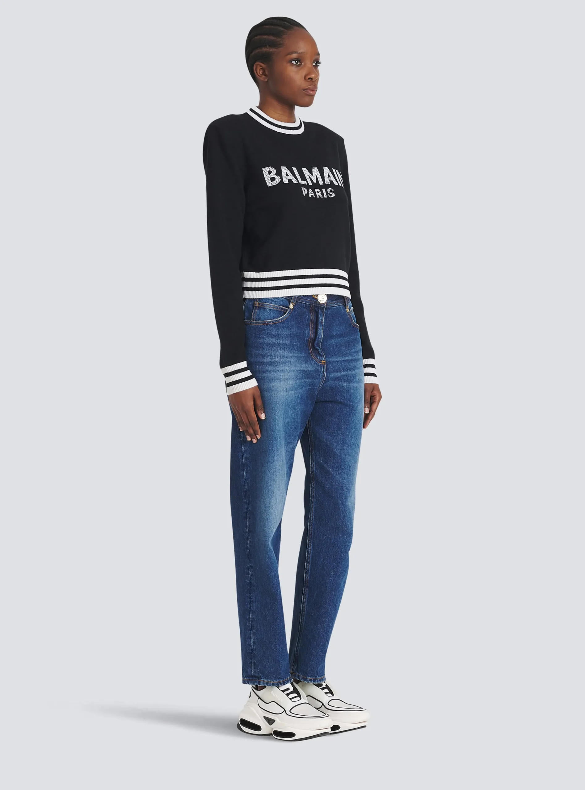 Cropped Wool Sweatshirt With Logo-Balmain Discount