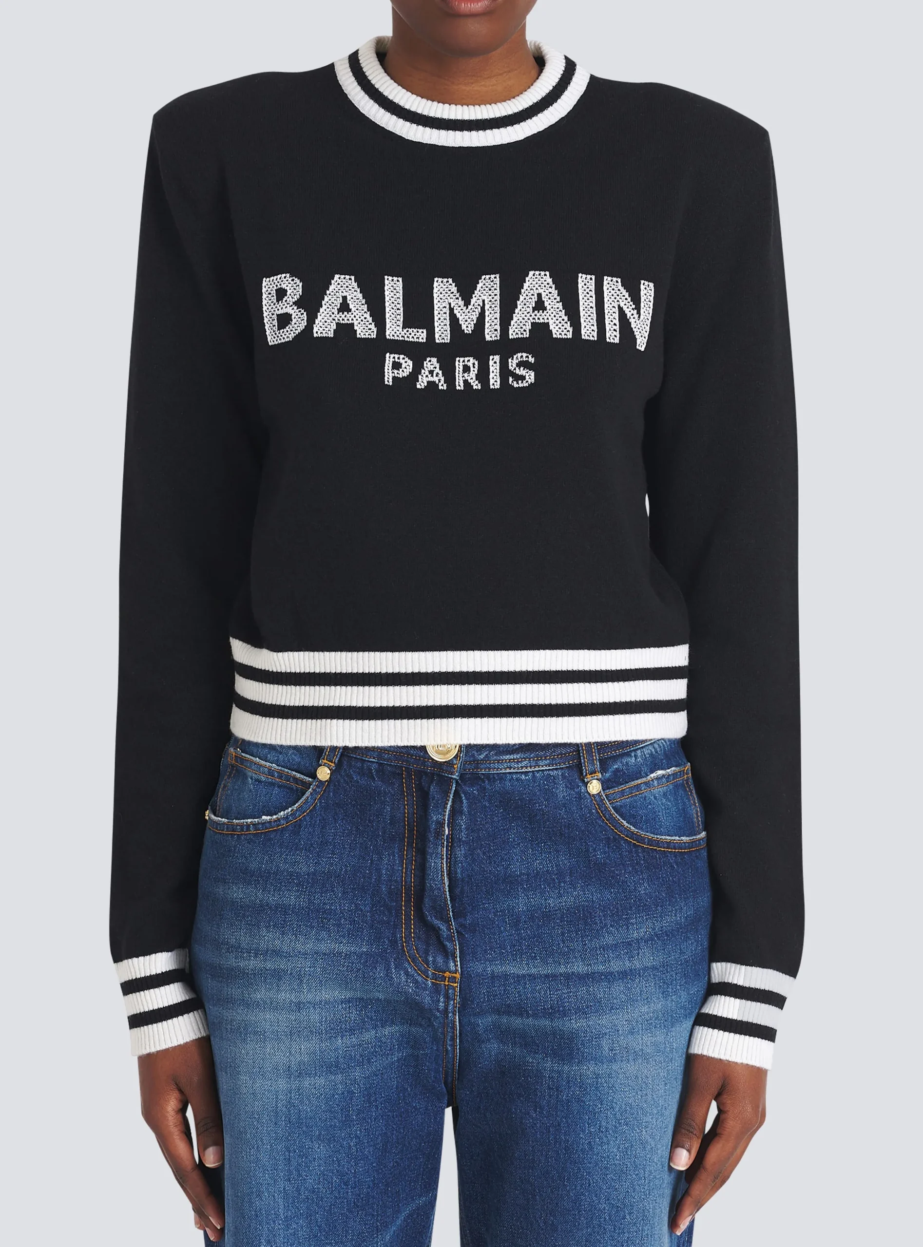 Cropped Wool Sweatshirt With Logo-Balmain Discount