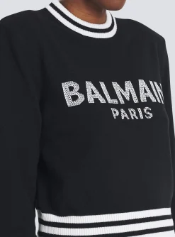 Cropped Wool Sweatshirt With Logo-Balmain Discount