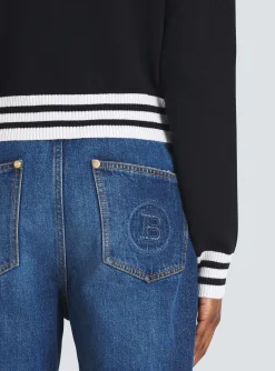 Cropped Wool Sweatshirt With Logo-Balmain Discount