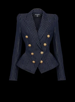 Denim Jacket With Lurex Stripes-Balmain Shop