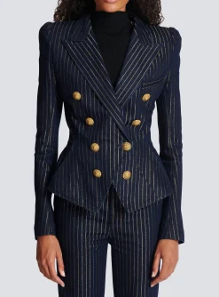 Denim Jacket With Lurex Stripes-Balmain Shop