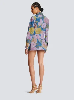 Denim Jacket With Pastel Roses Print-Balmain Sale