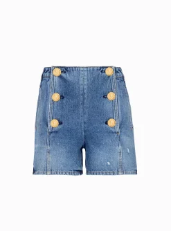 Denim Shorts With Buttons-Balmain Hot