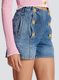 Denim Shorts With Buttons-Balmain Hot