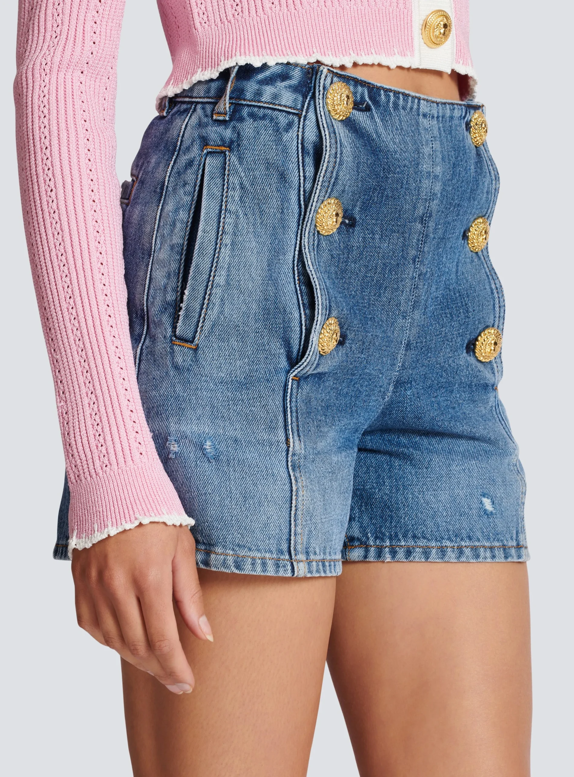 Denim Shorts With Buttons-Balmain Hot