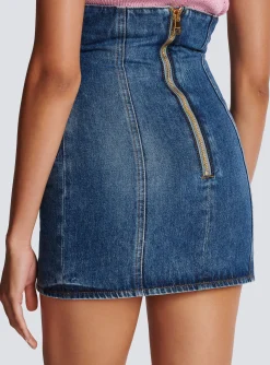 Denim Tulip Skirt With Buttons-Balmain Store