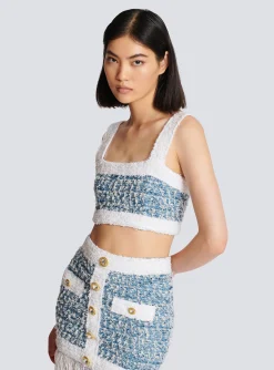 Denim Tweed Strappy Top-Balmain Store